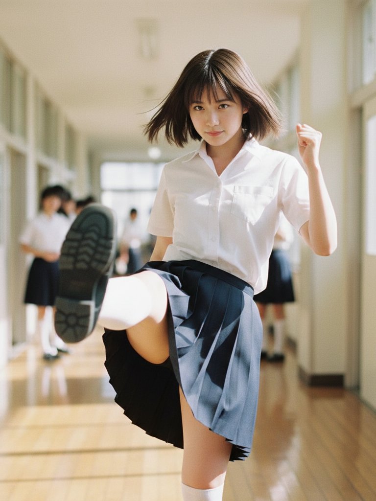 穿着白色衬衫和黑色衬衫的女孩击球。