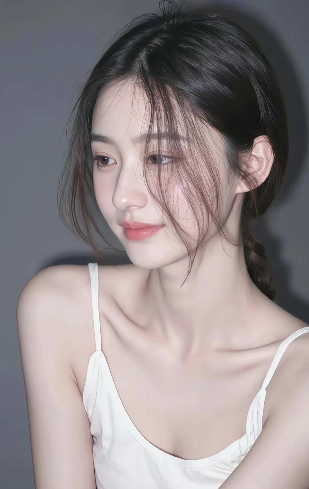 长头发的女人,一件白色的衬衫。