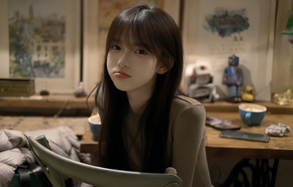 长长的头发和嘴巴的女孩。