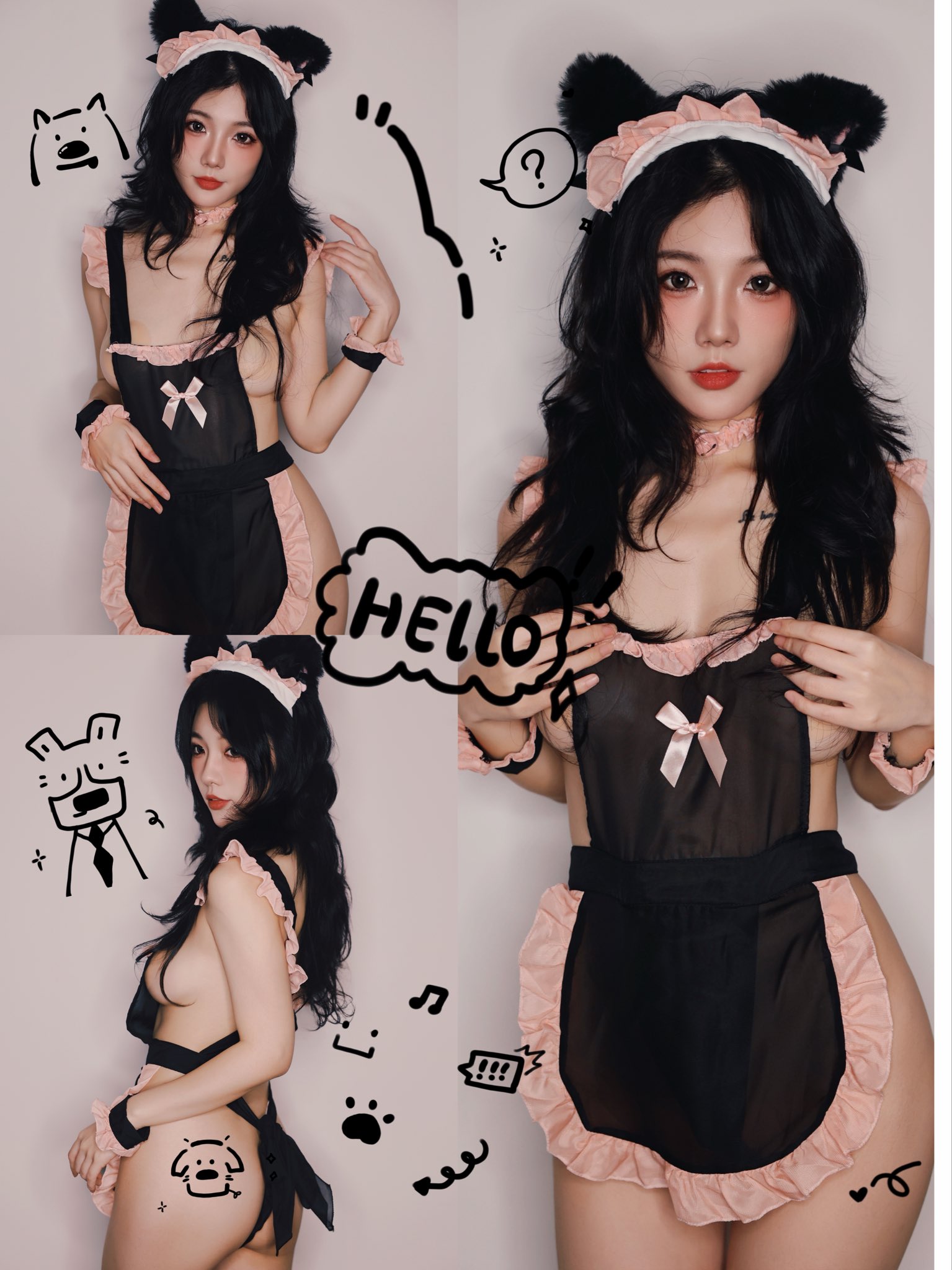 穿着女仆服装的女人,头上有弓。