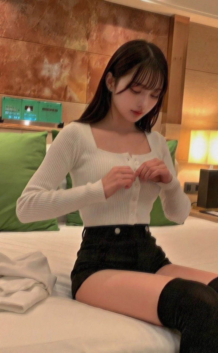 女人调整她的衬衫。