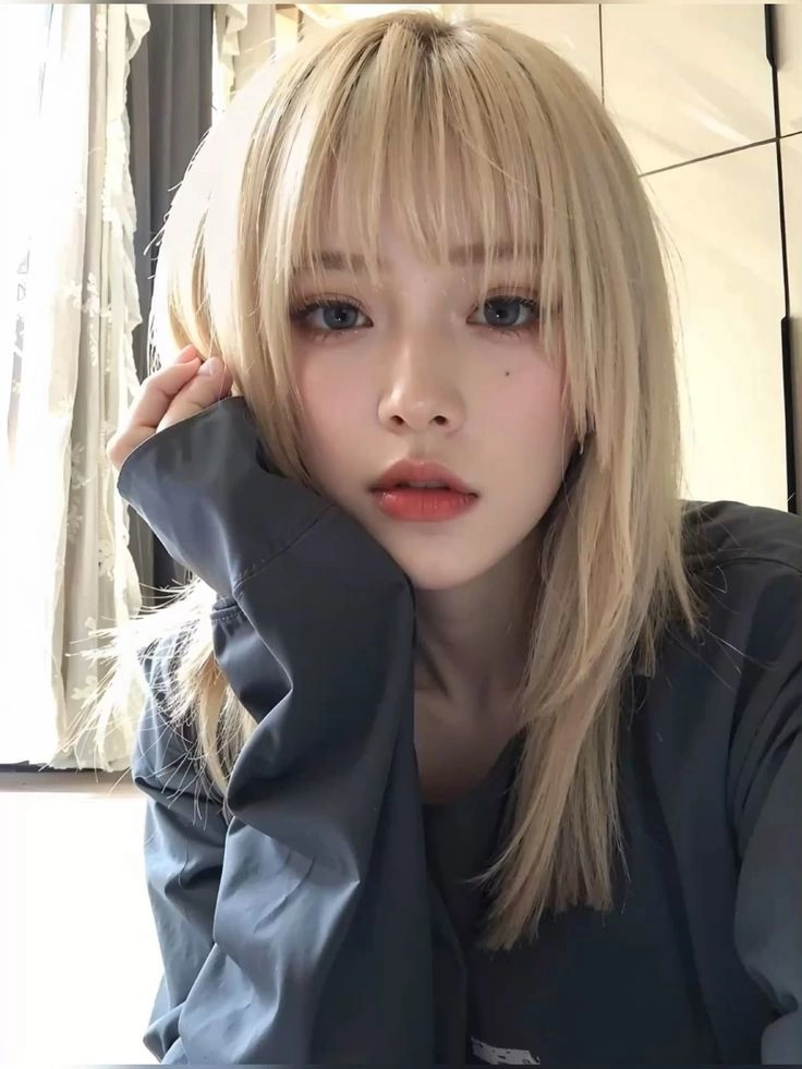 一位金发和粉红色的唇膏的女人向相机微笑。