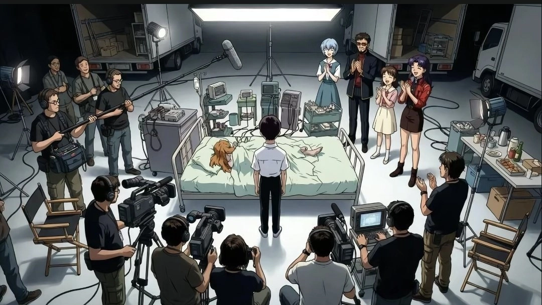 一群人聚集在一张床上,上面有婴儿。