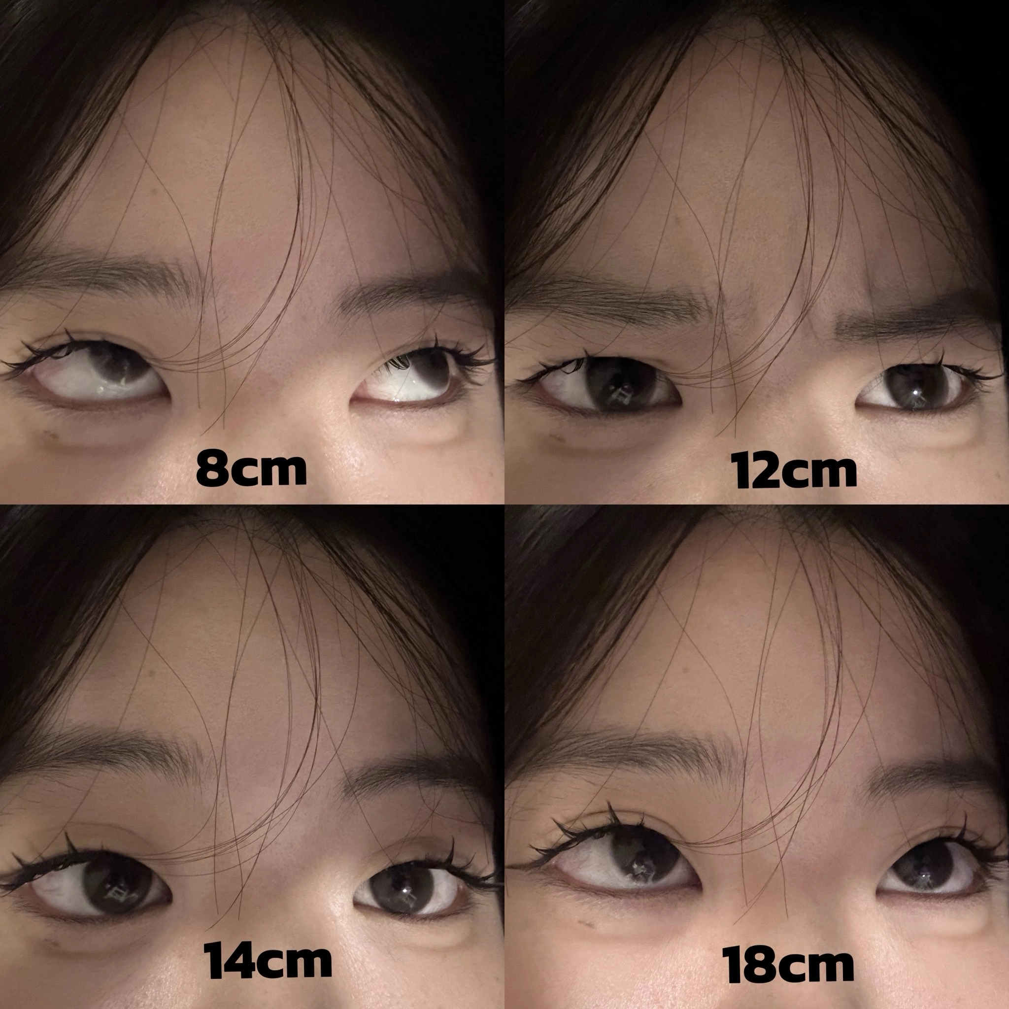 女性的眼睛以四种不同的尺寸呈现。