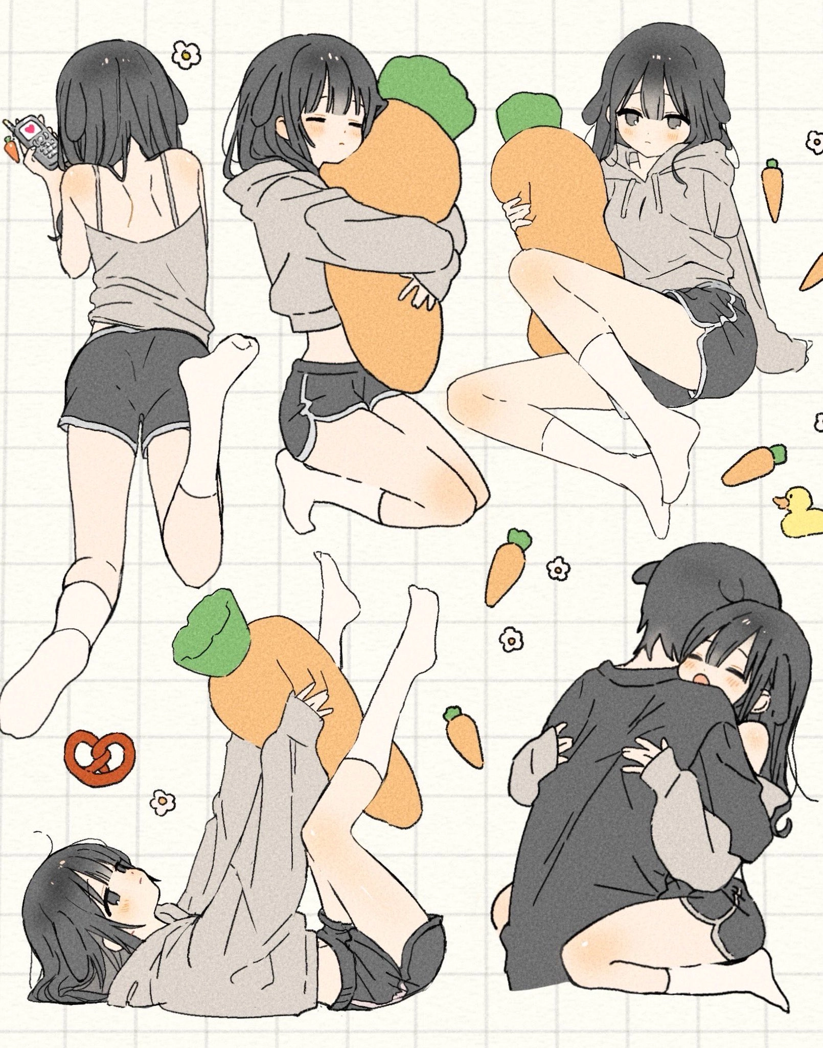 女孩正在拥抱一只装满的胡萝卜。