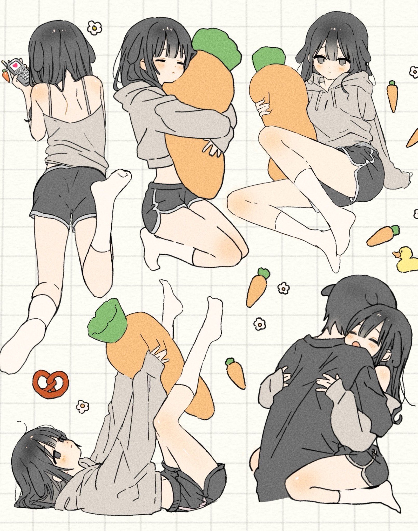 女孩正在拥抱一只装满的胡萝卜。