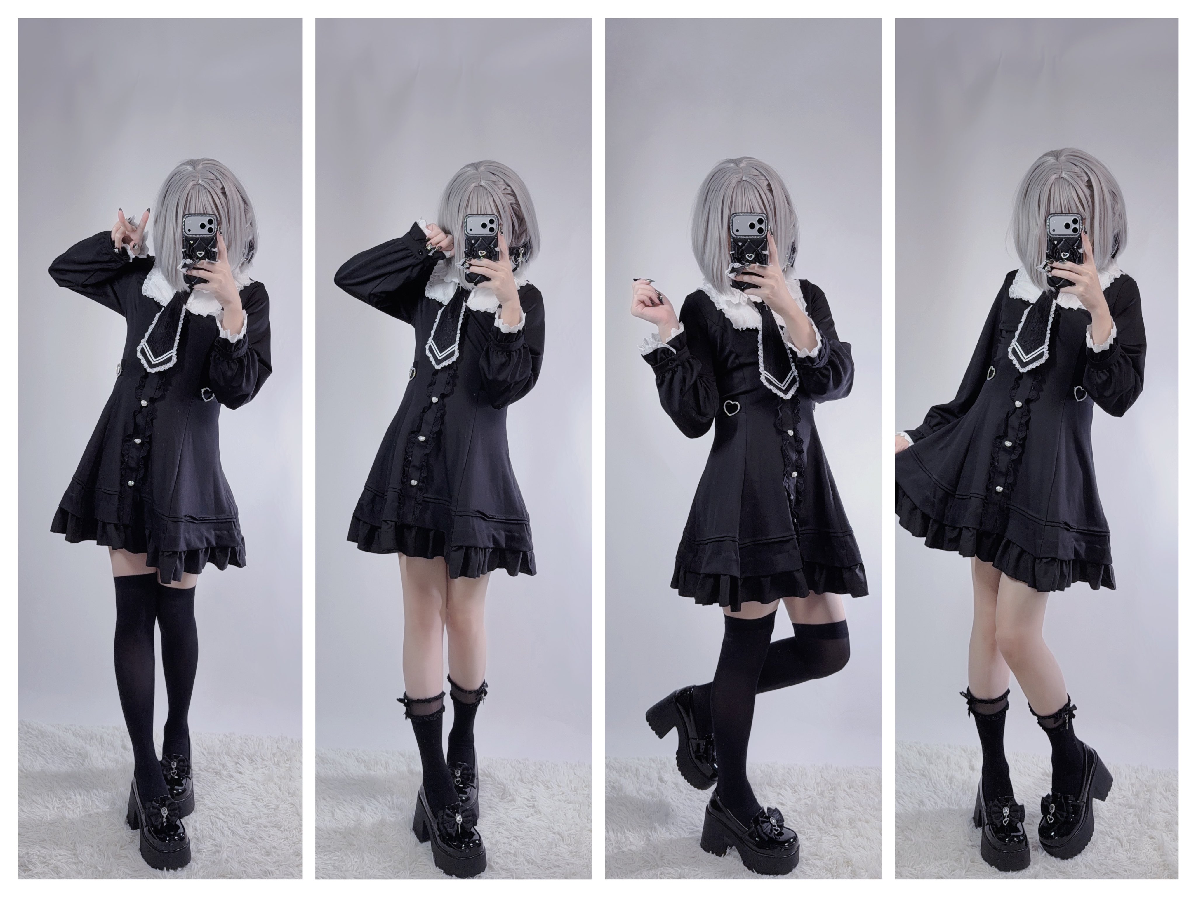 穿着黑色衣服的女人拍了一张自拍。