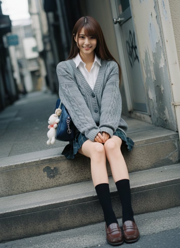 女孩坐在楼梯上,带着一只被困的动物。