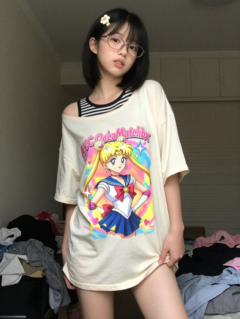 女人穿着一个水手月球衬衫。