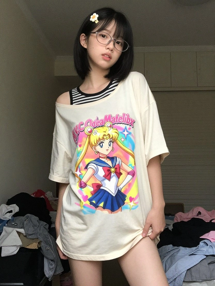 女人穿着一个水手月球衬衫。