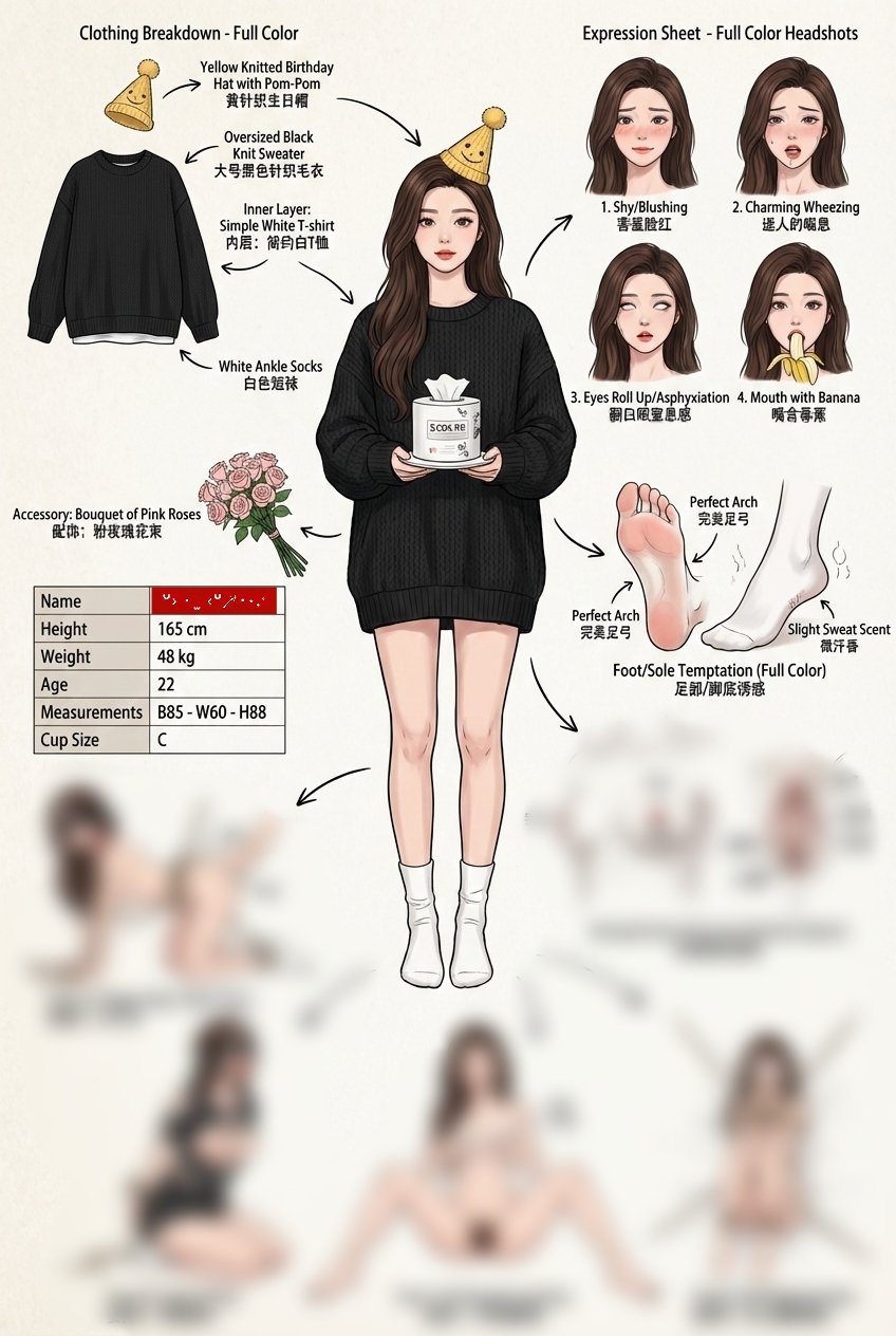 女人穿着黑色衬衫和白色袜子的卡通。