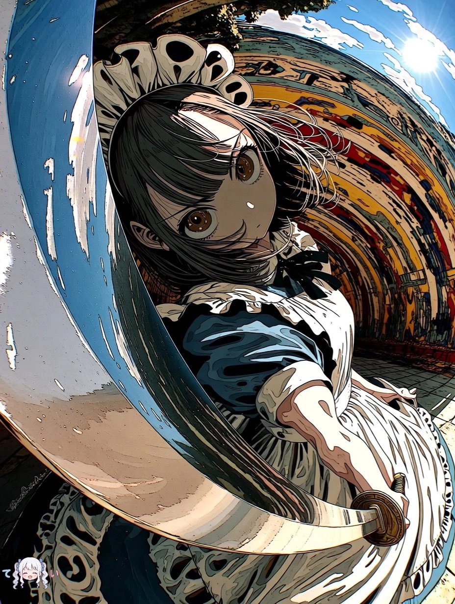 穿着女仆的服装的女人从后面被显示出来。