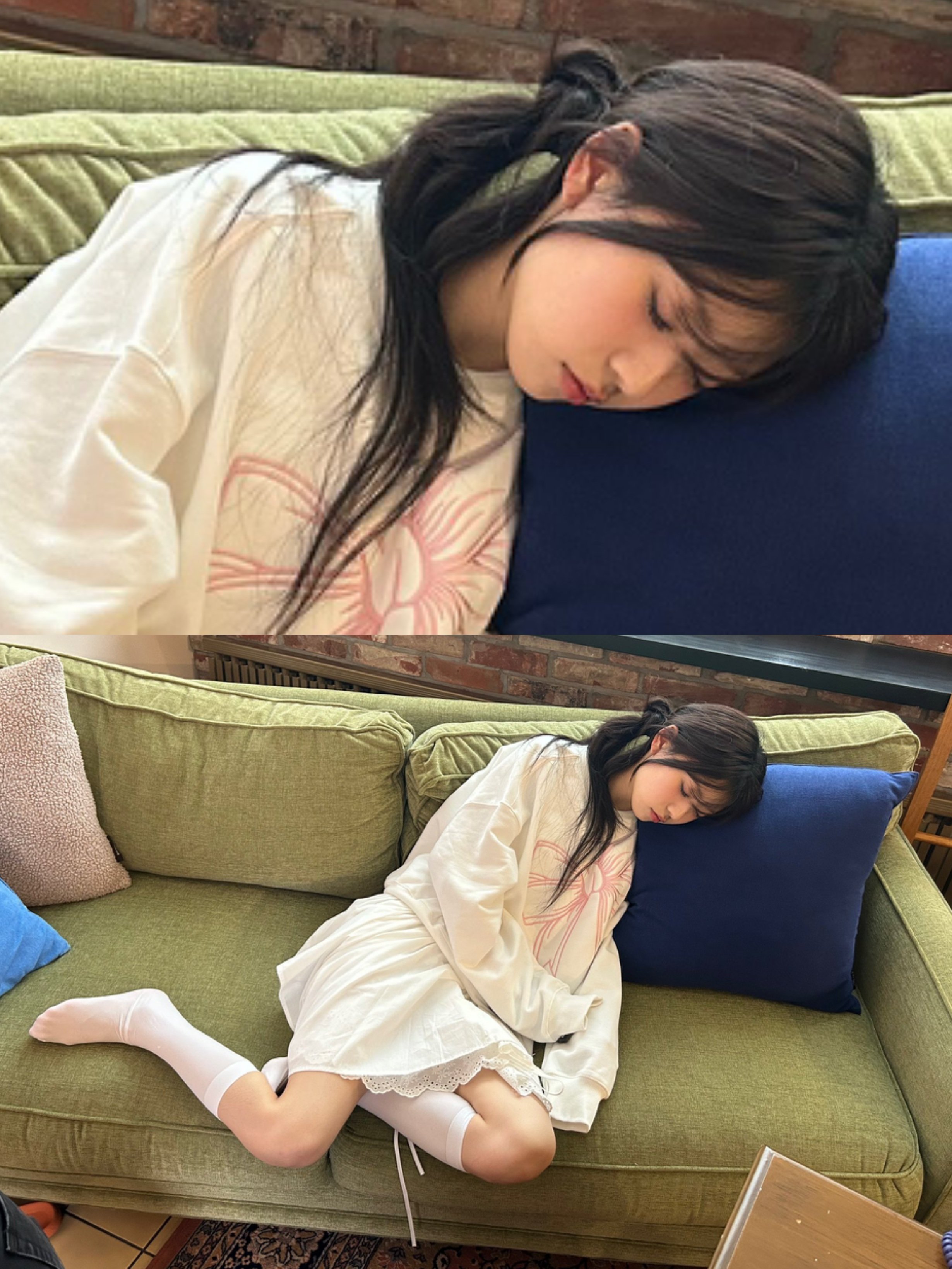 女孩睡在沙发上。