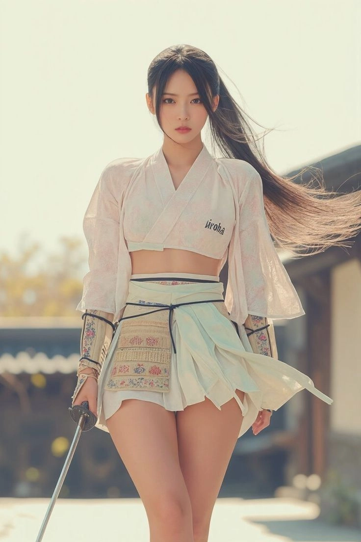 女人穿着剑的吉莫诺。