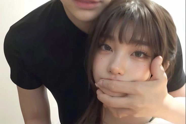 男人手里拿着一个女孩的脸。