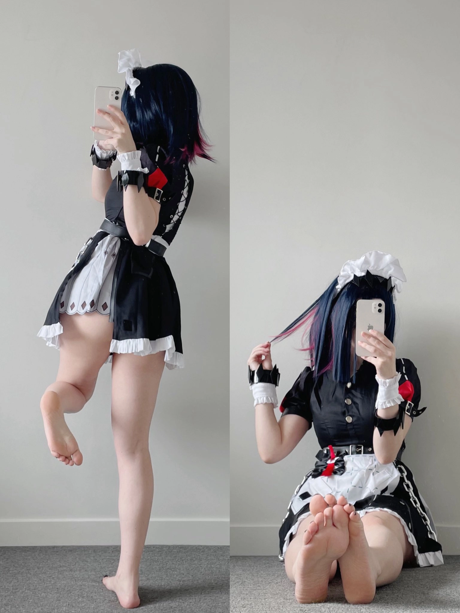 女人在女仆服装中拍自拍。