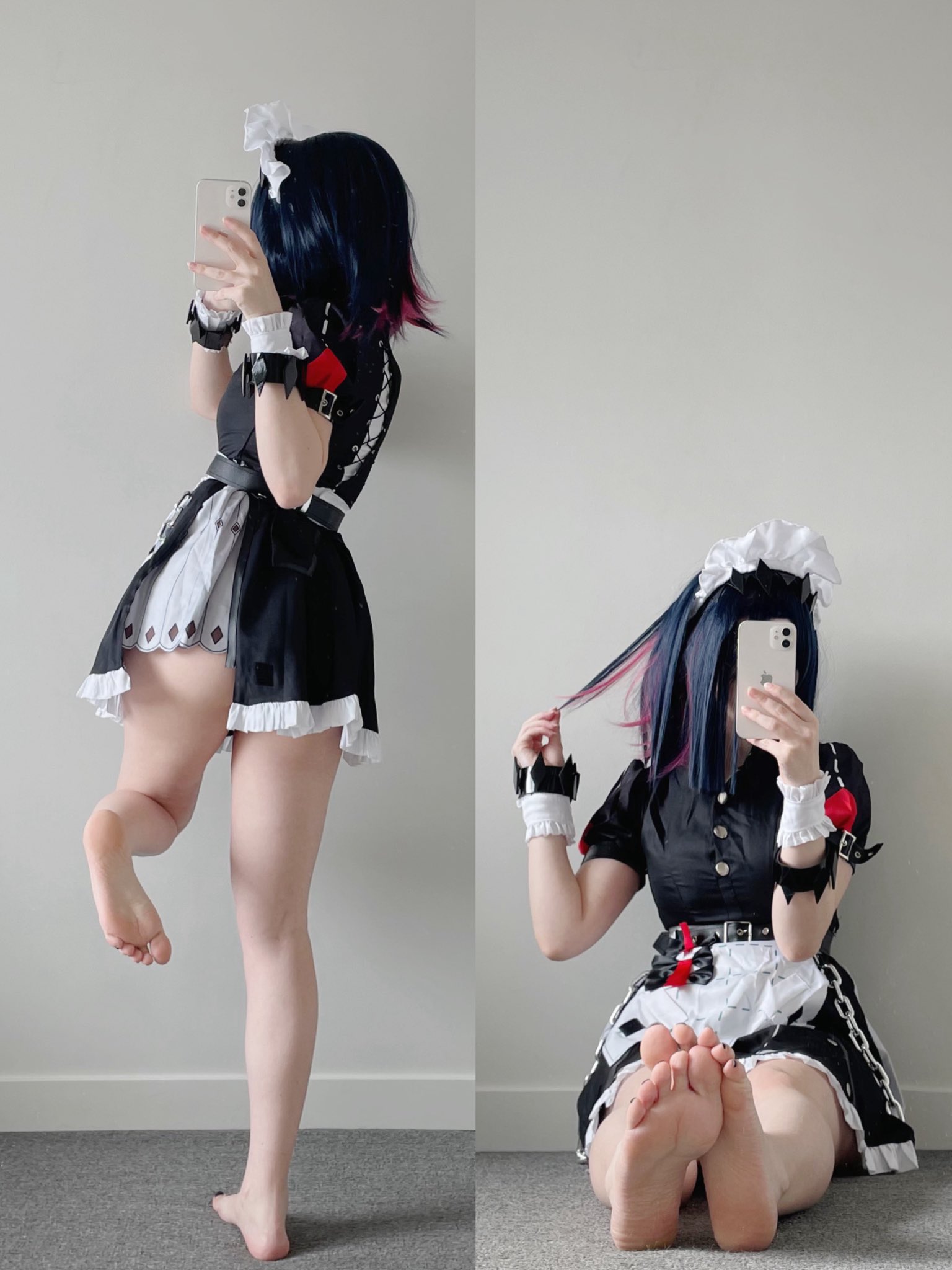 女人在女仆服装中拍自拍。