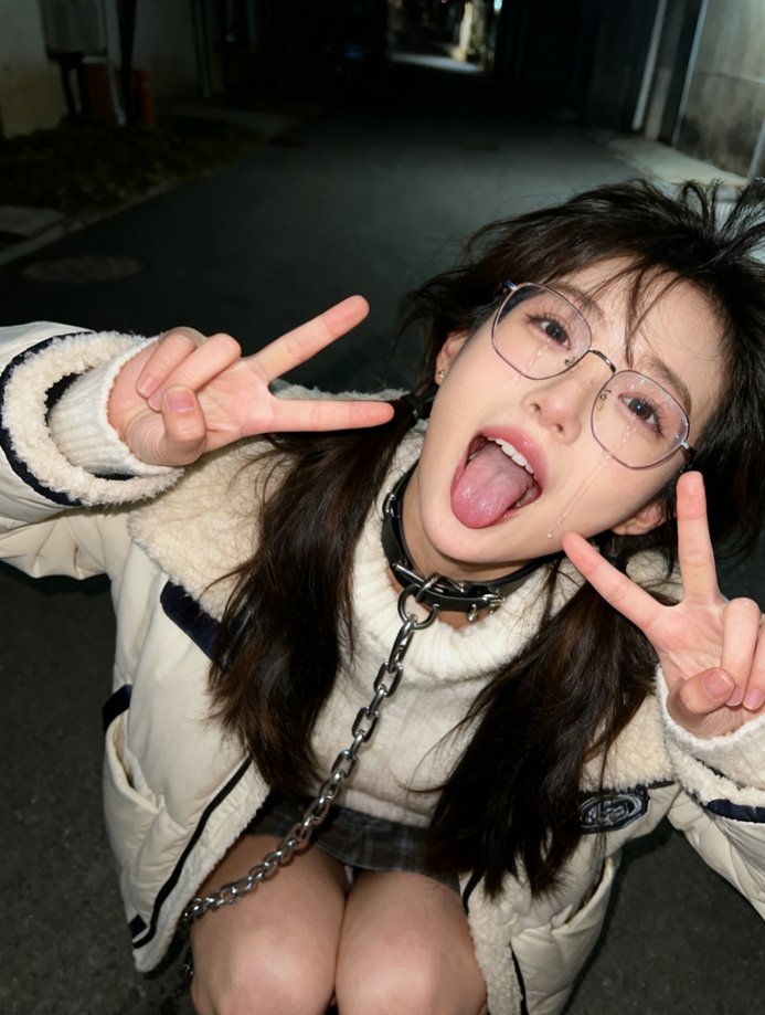 戴着眼镜的女人和一个链为一张照片而立场。