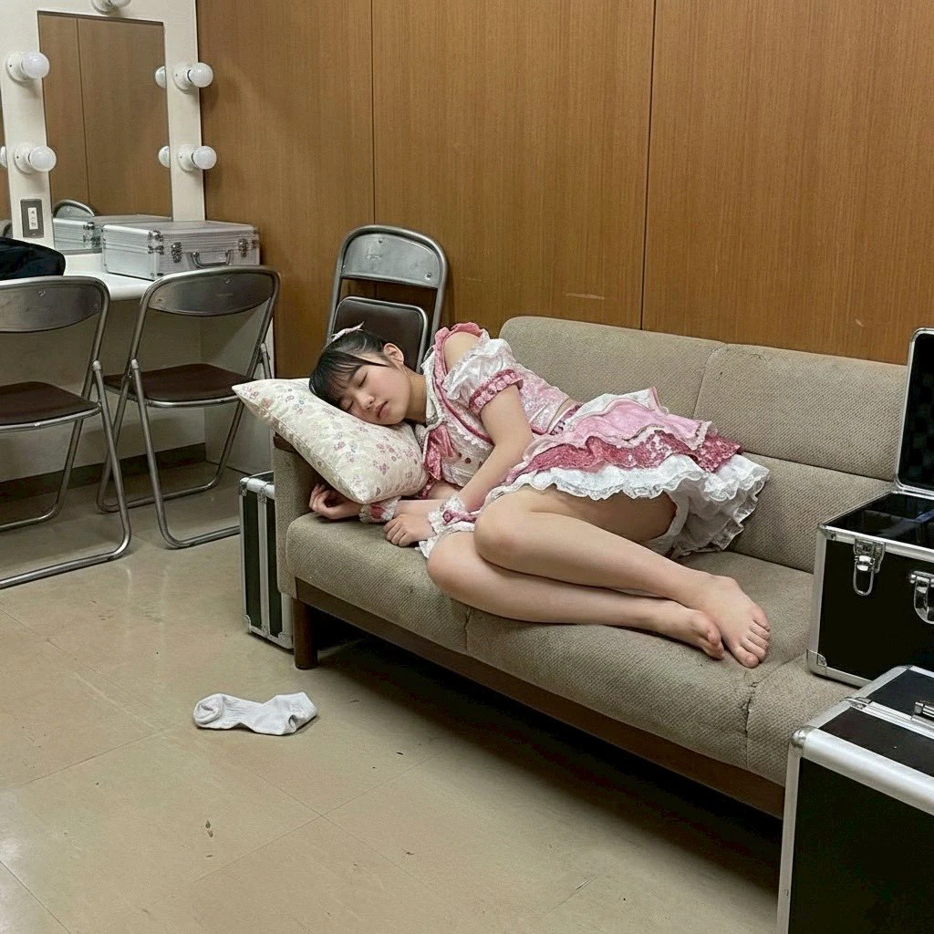 女人睡在沙发上。