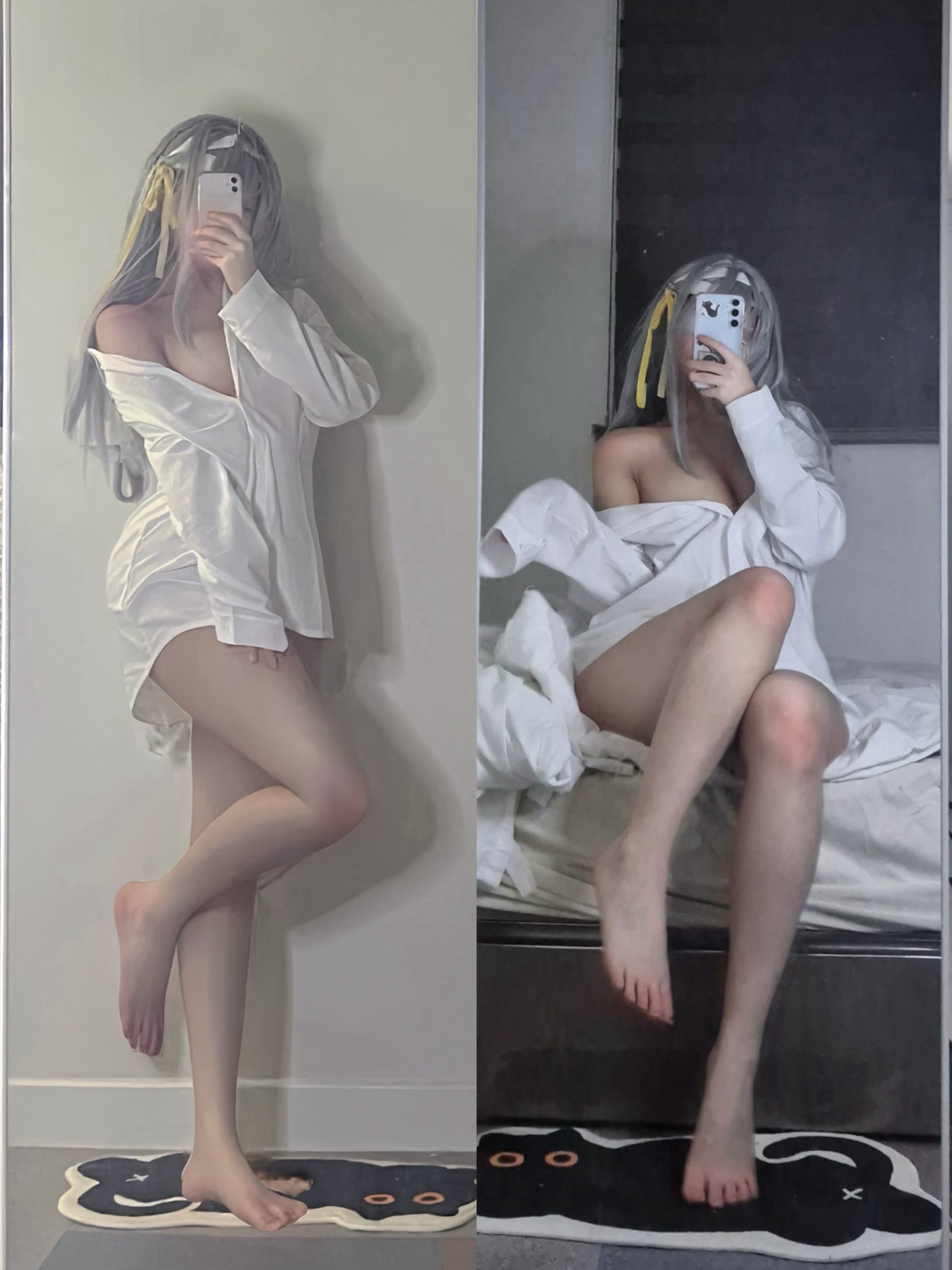 女人在卧室里拍自拍。