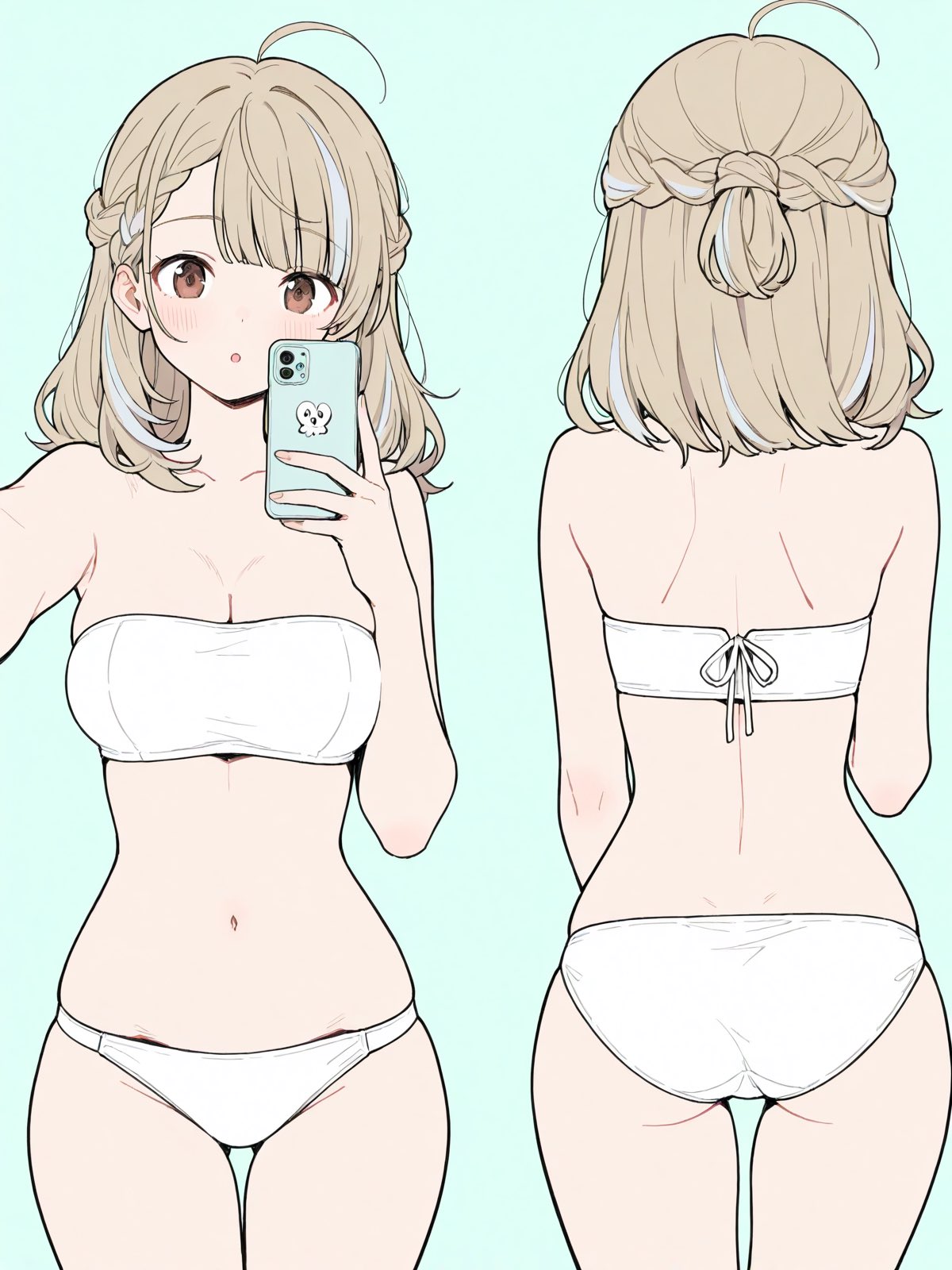 穿着白色比基尼的女人拍了一张自拍。