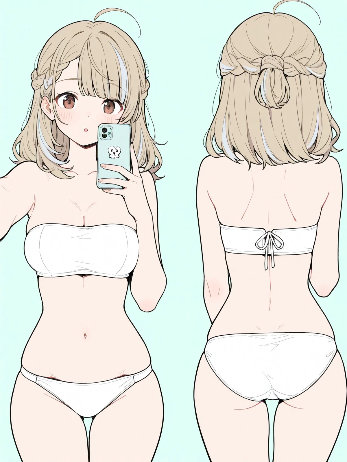 穿着白色比基尼的女人拍了一张自拍。