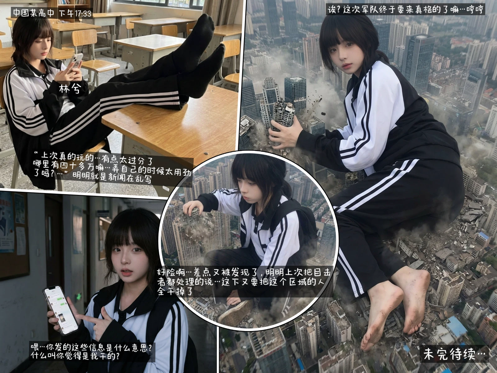 城市楼顶的运动装女孩