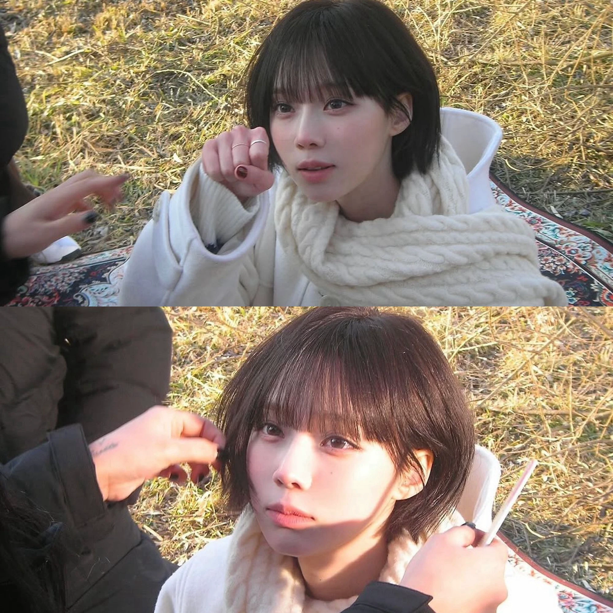 户外野餐，剪个刘海吃东西