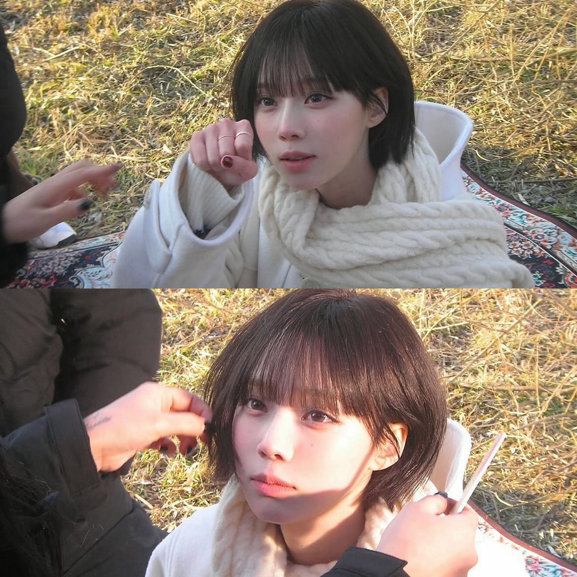 户外野餐，剪个刘海吃东西