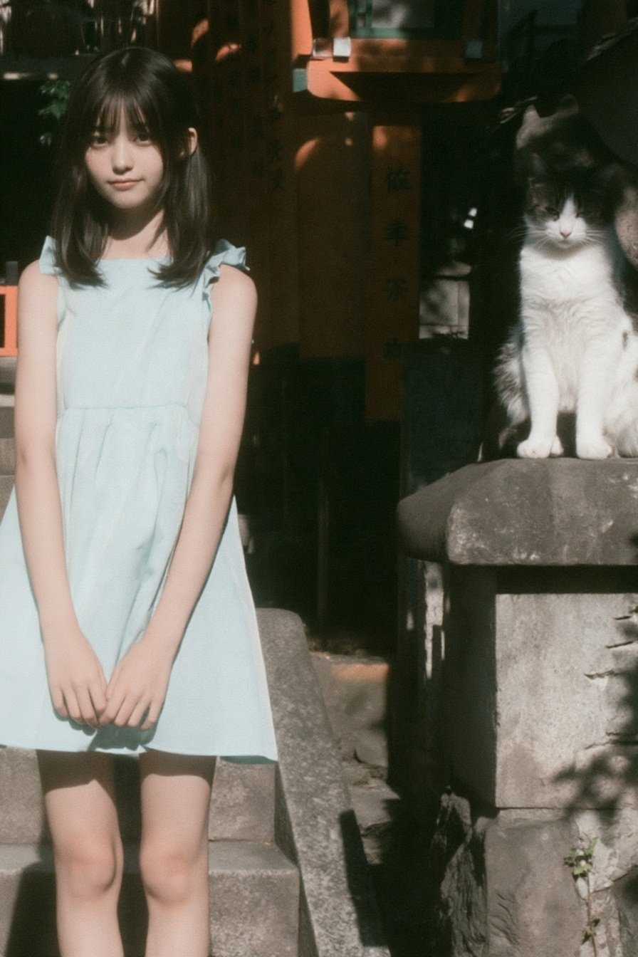 美少女与暗中观察的猫