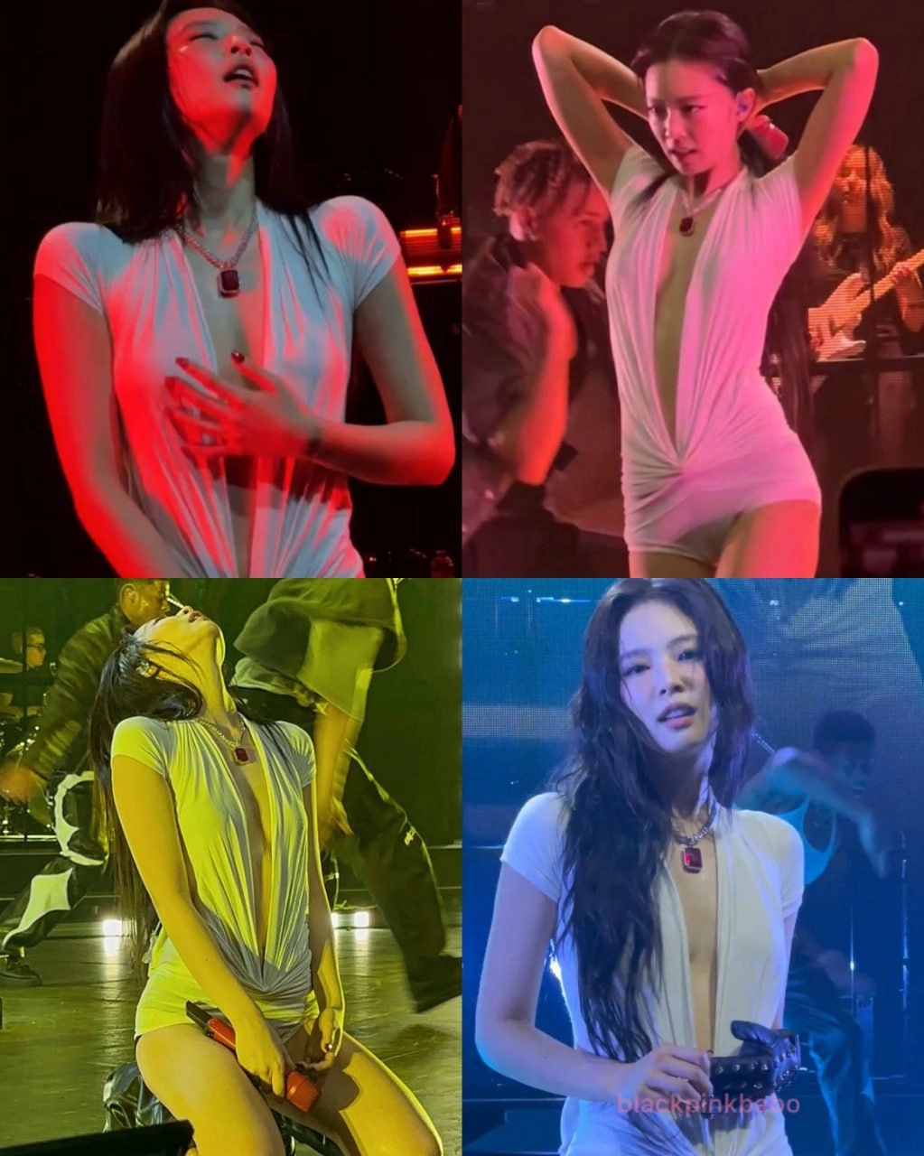 穿白衣的女人在舞台上跳舞。