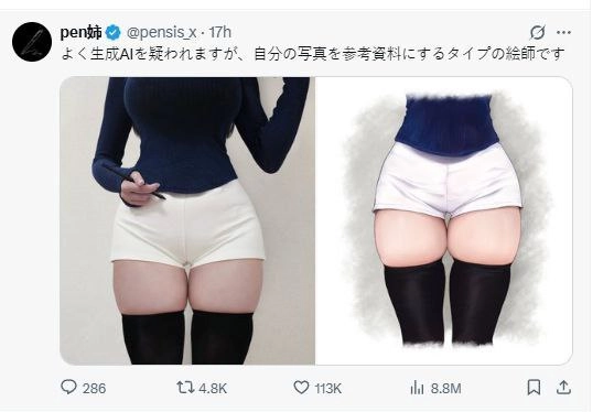 女人的身体和一个卡通女人的身体的比较。