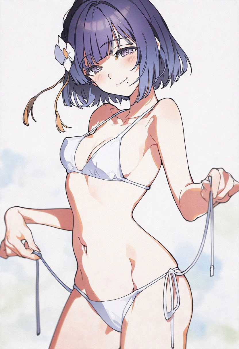 穿着白色比基尼的女人戴着白色带。