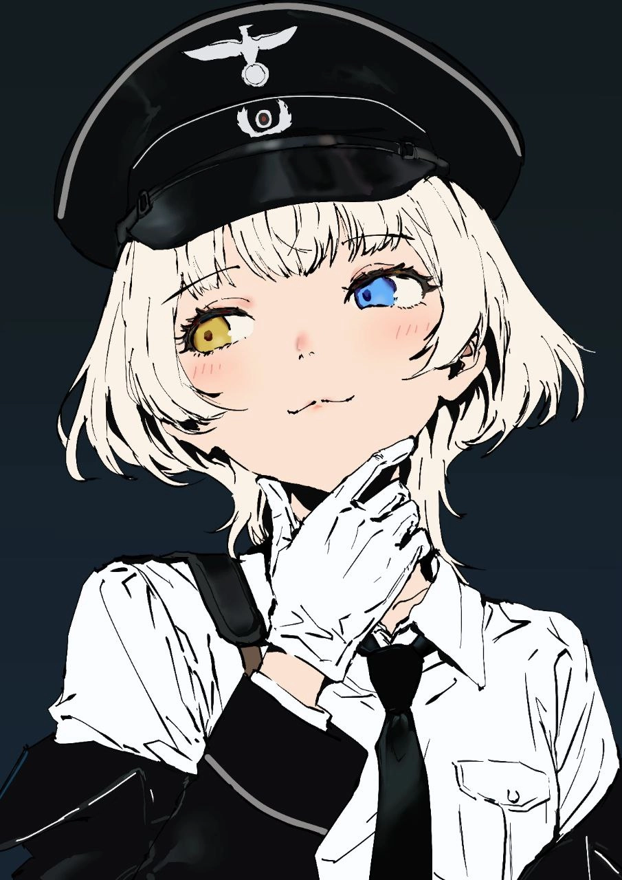 穿着黑帽子和白手套的女孩。