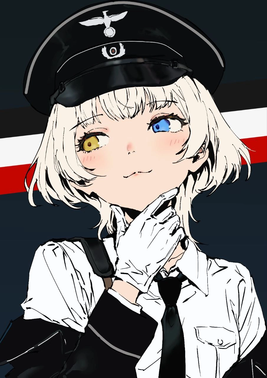 穿着黑帽子和白手套的女孩。