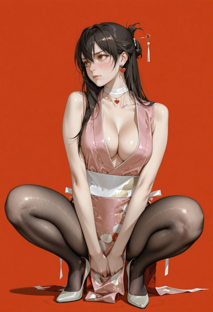 穿着粉红色裙子的女人,头上有一条白色的弓。