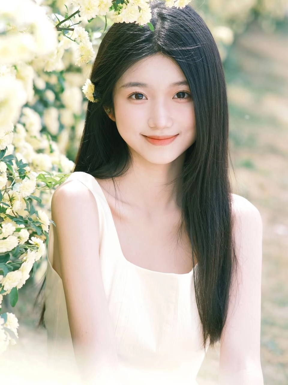 长头发的女人和一个织布的钱包为一张照片。