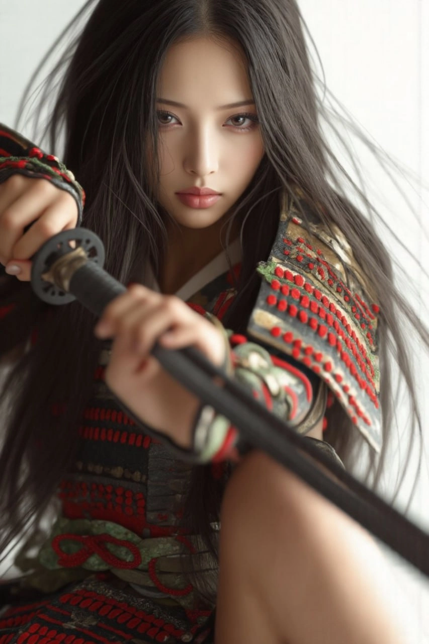 穿吉莫诺的女人拿着一把剑。