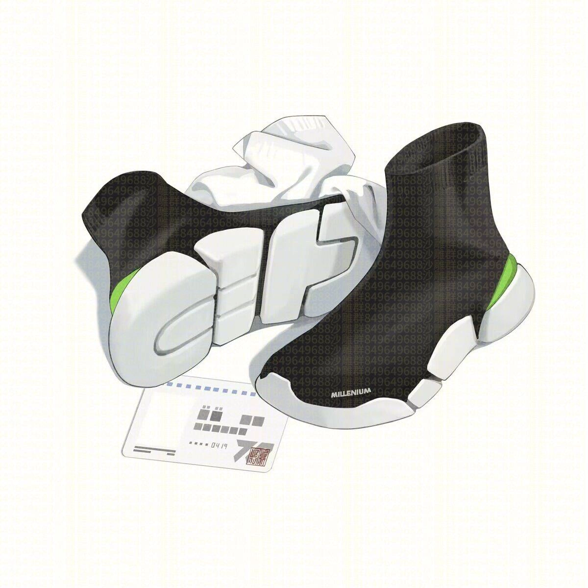 一双蓝色和白色的鞋子,周围有一条黑色带。