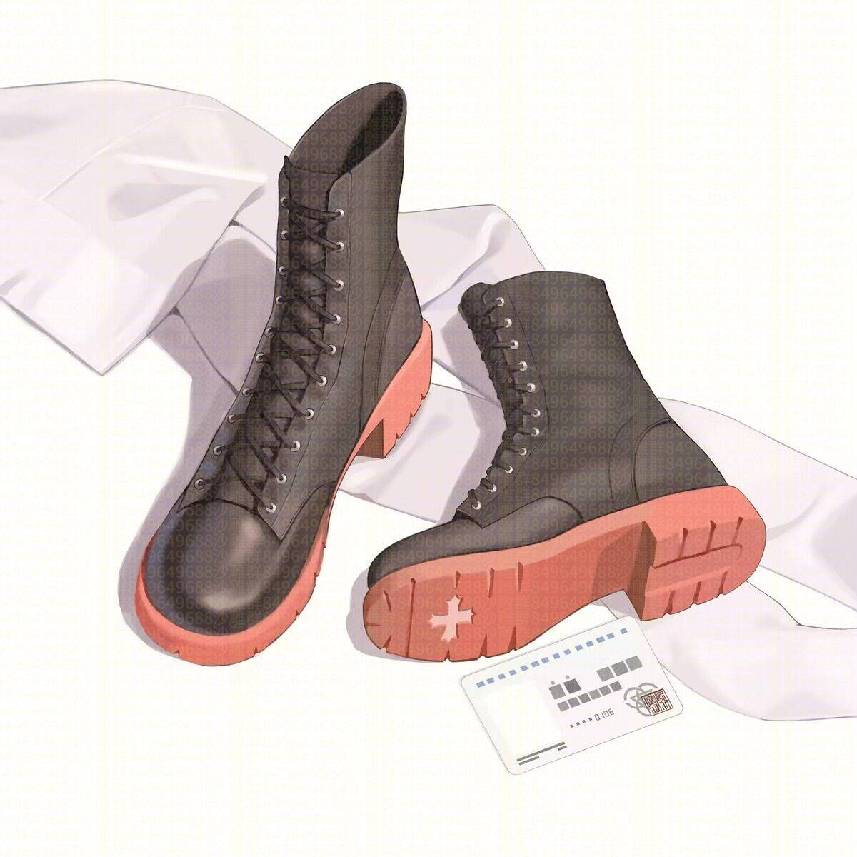 一双蓝色和白色的鞋子,周围有一条黑色带。