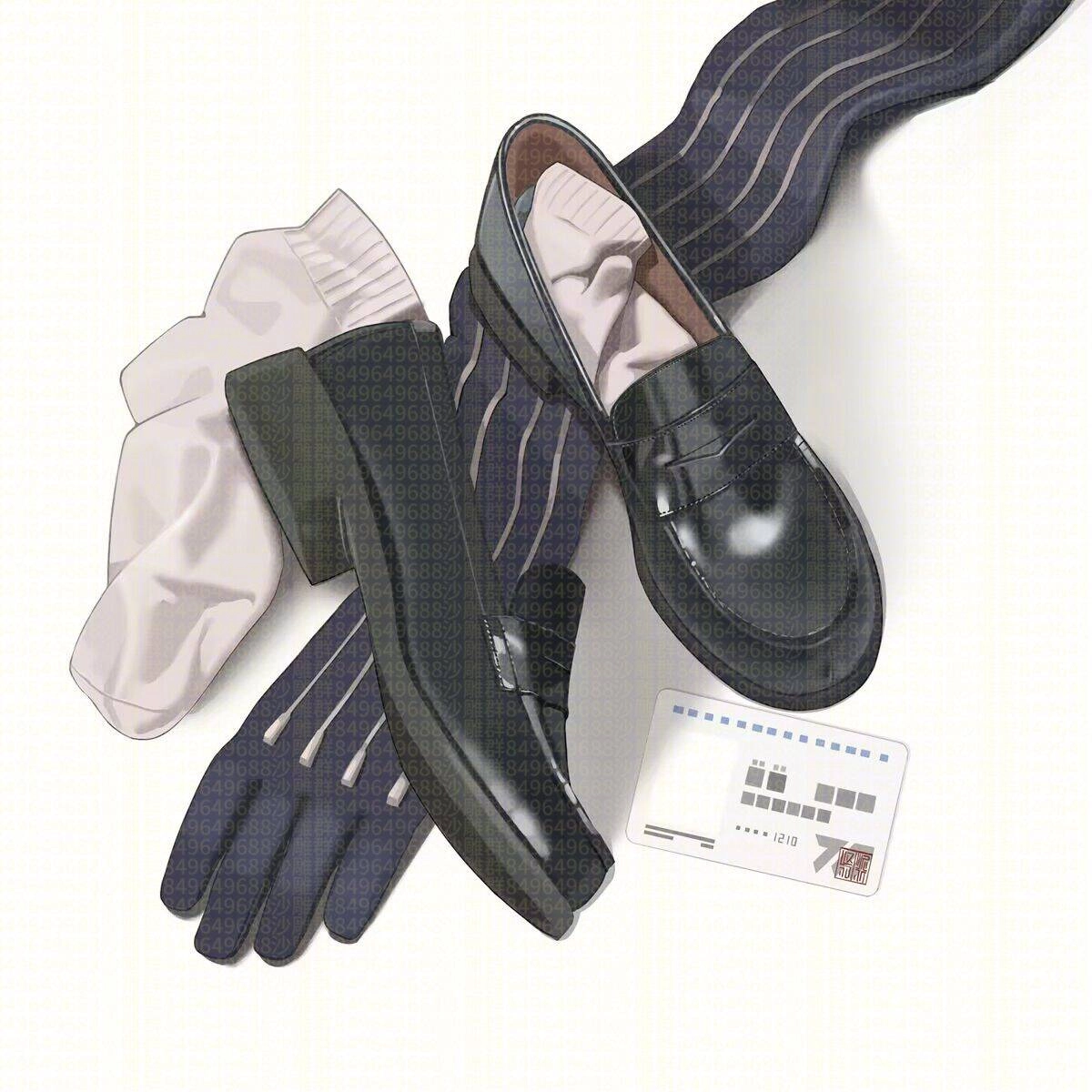 一双蓝色和白色的鞋子,周围有一条黑色带。