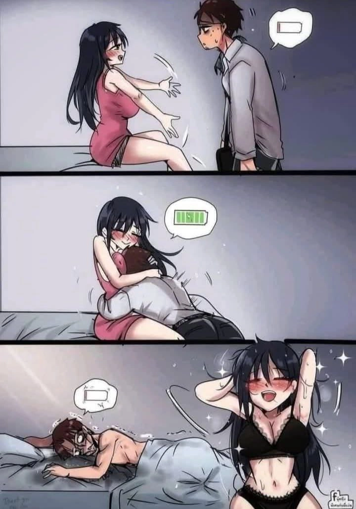 女人出现在漫画中,上面有一个男人。