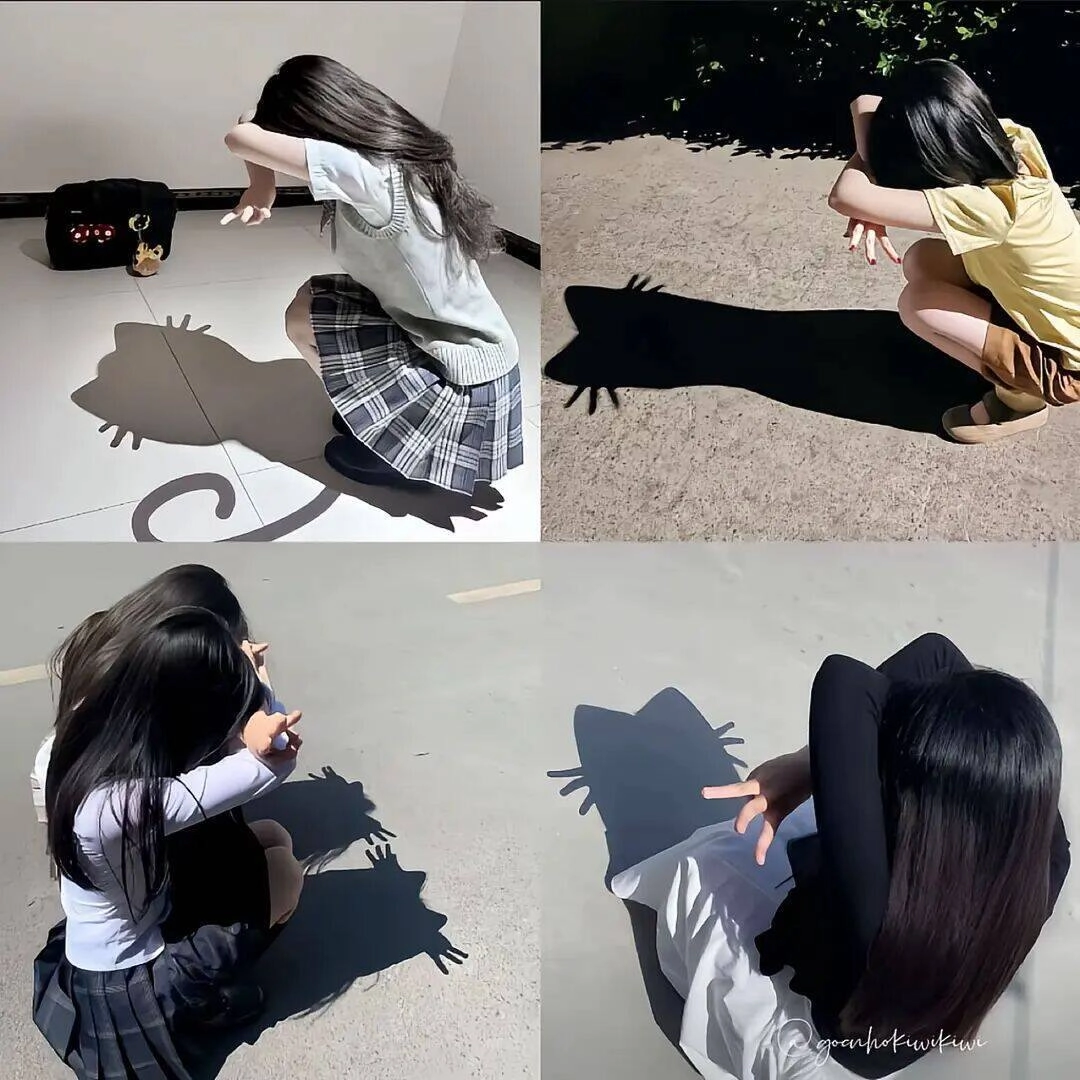 长头发的女孩跪下,指着什么。