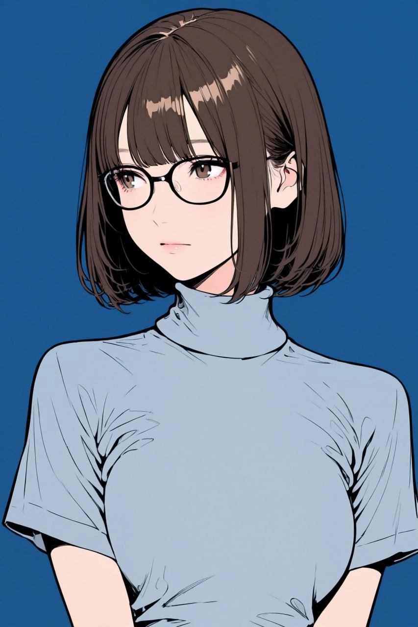 戴着眼镜和蓝色衬衫的女人。