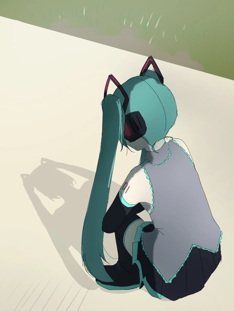 有蓝尾巴和耳朵的卡通猫。