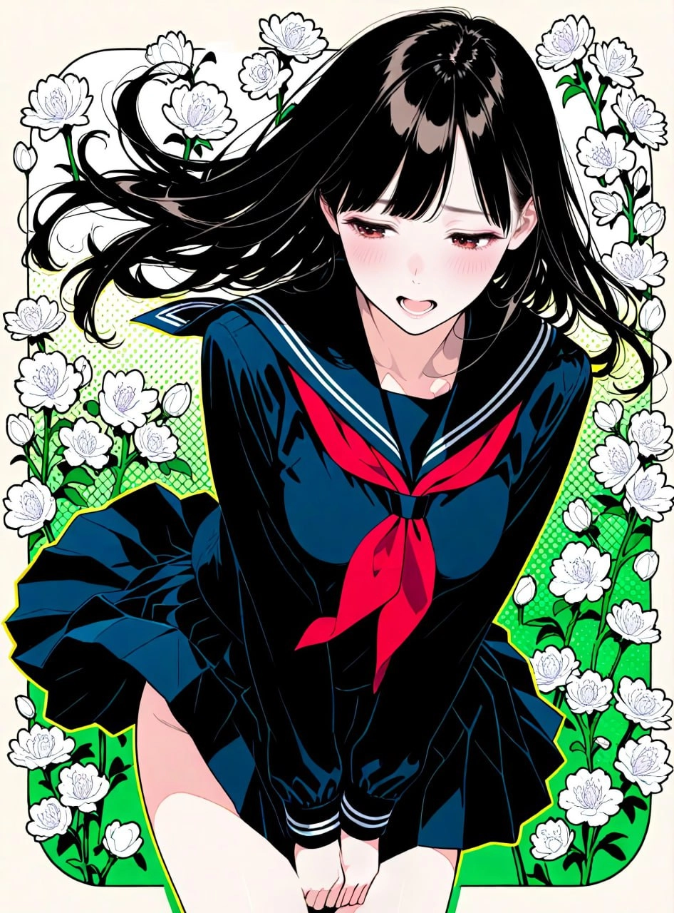 女人在她的头发上有一条红色的弓。