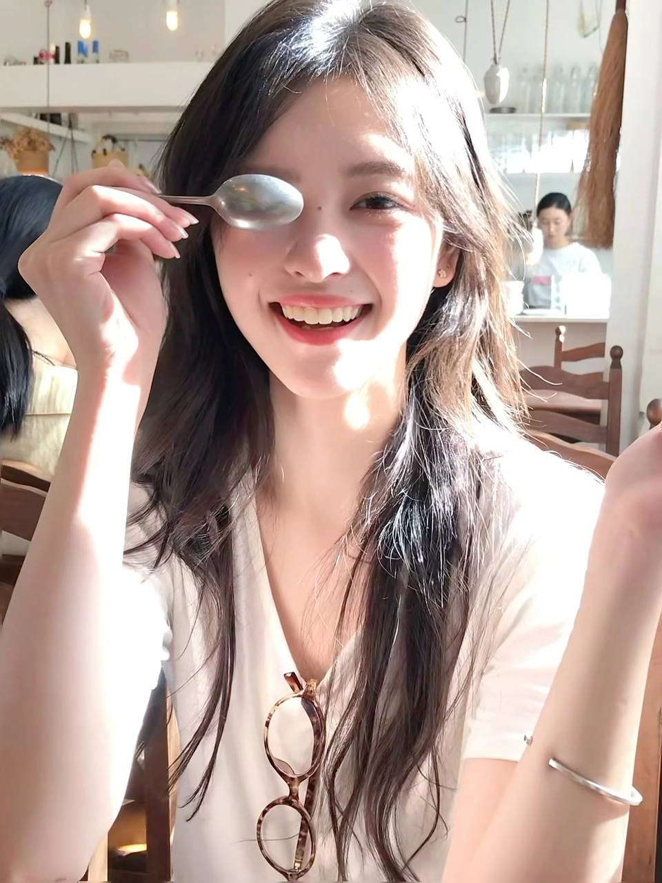 女人拿着一个碗,里面有草莓。