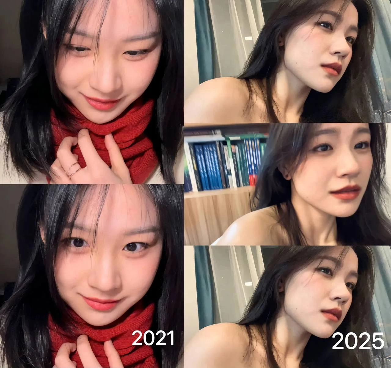 戴着红色衬衫的女人为一张照片而立场。