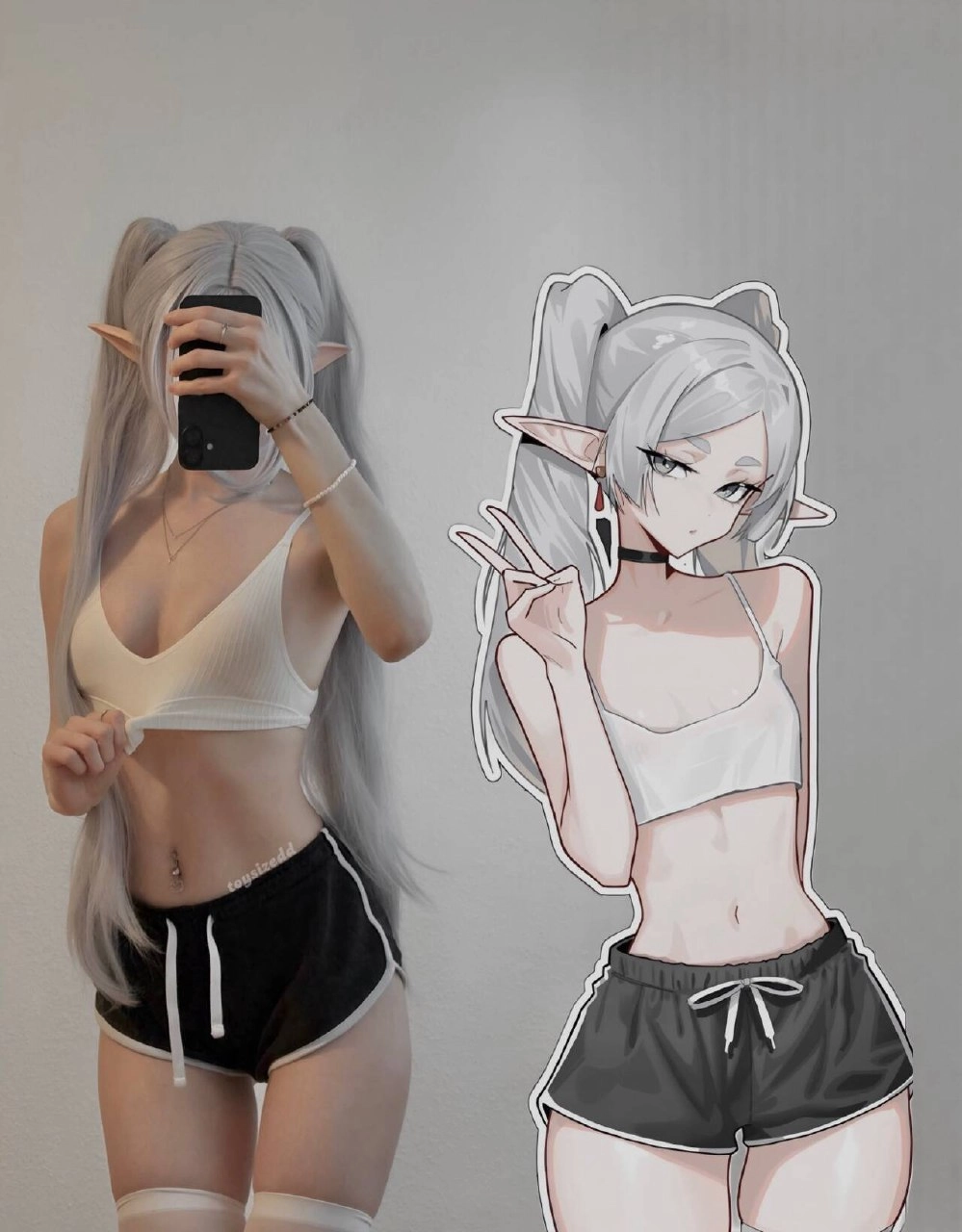 女人拍自拍自己的一张卡通。