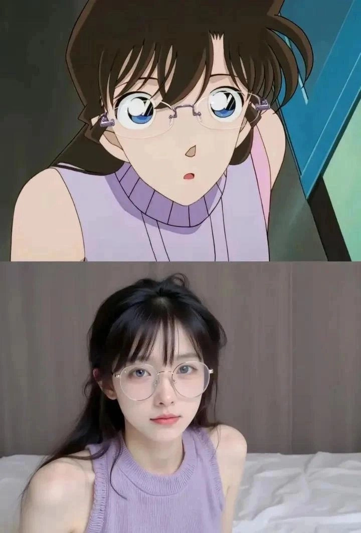 戴着眼镜和紫色衬衫的女人。